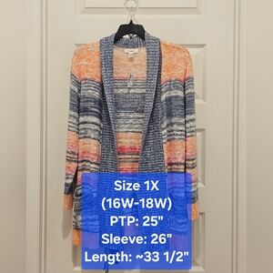 CJ Banks Open Front/ Belted Striped Cardigan, NWT, Size 1X (16W-18W)